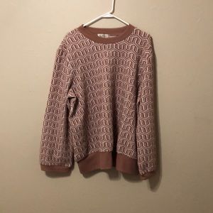 Pink and white blouse.